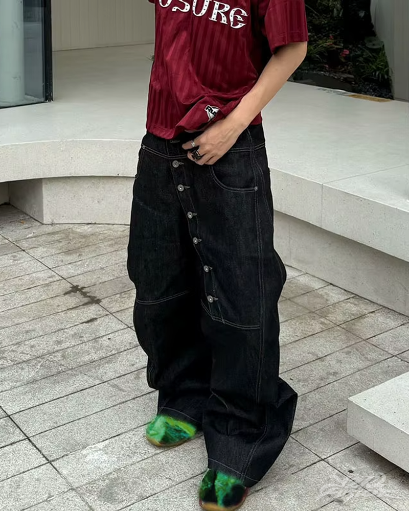 Y2K Asymmetrical Button Jeans