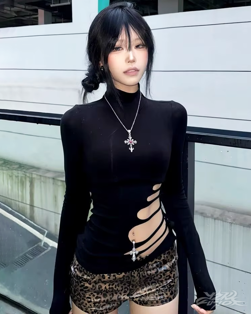 Y2K Cut Out Turtleneck Top