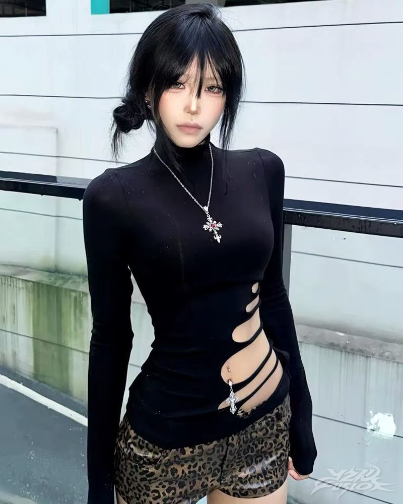 Y2K Cut Out Turtleneck Top