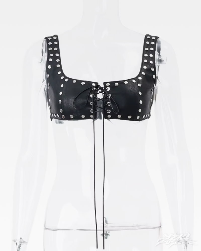 Y2K Faux Leather Bra Top