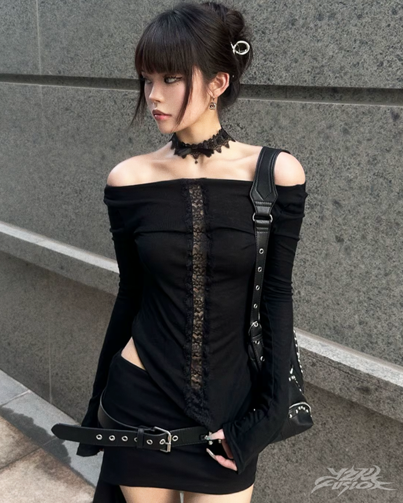 Y2K Grunge Off The Shoulder Top