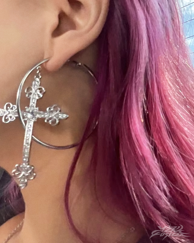 Y2K Large Cross Hoop Earrings