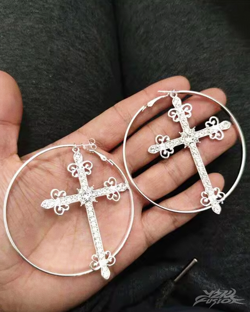 Y2K Large Cross Hoop Earrings