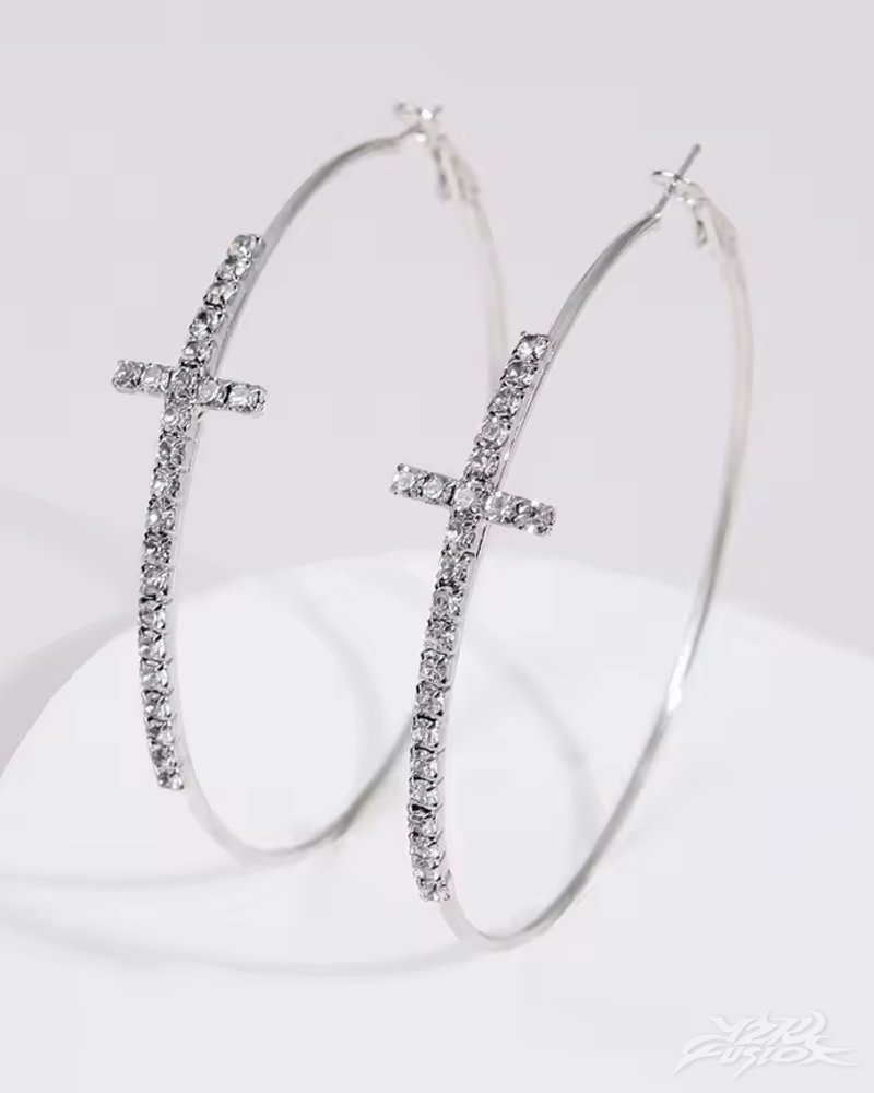 Y2K Rhinestone Cross Hoop Earrings
