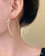 Y2K Rhinestone Cross Hoop Earrings
