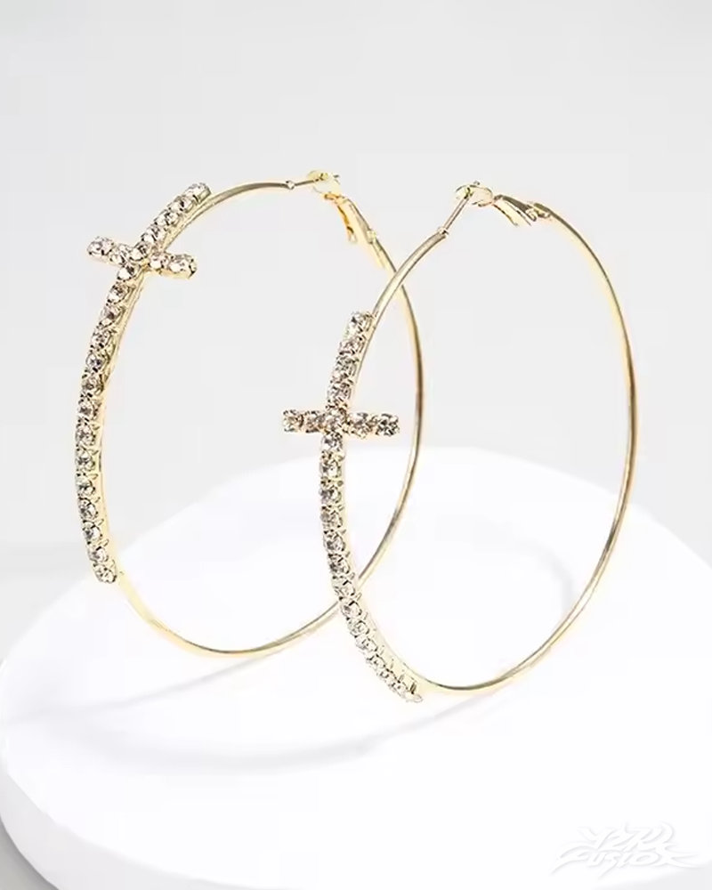 Y2K Rhinestone Cross Hoop Earrings
