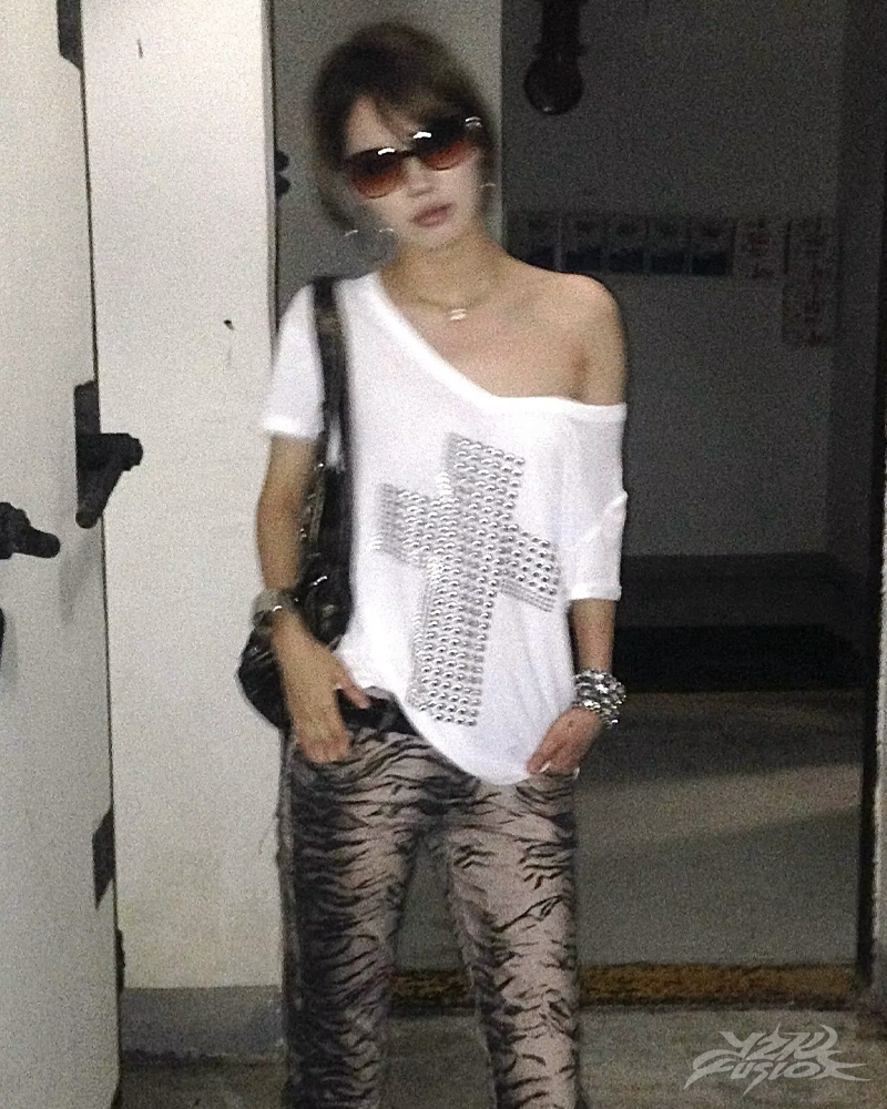 Y2K Rhinestone Cross Top