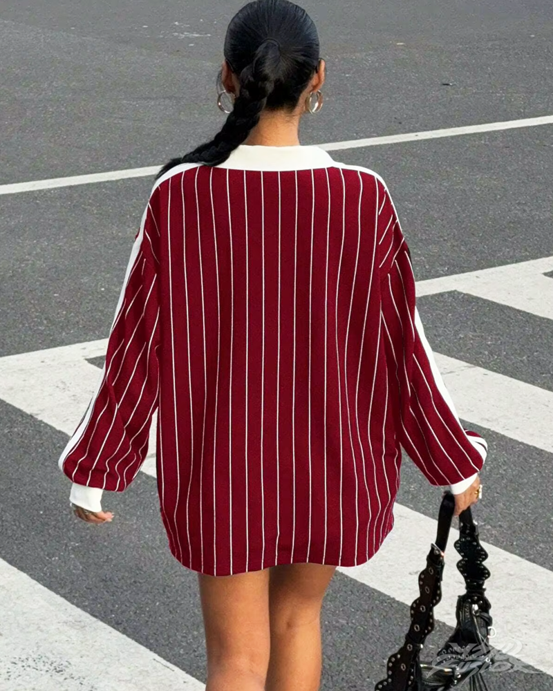 Y2K Striped Polo Sweatshirt